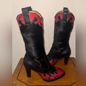 Donald J. Pliner Black and Red Heeled Boots
